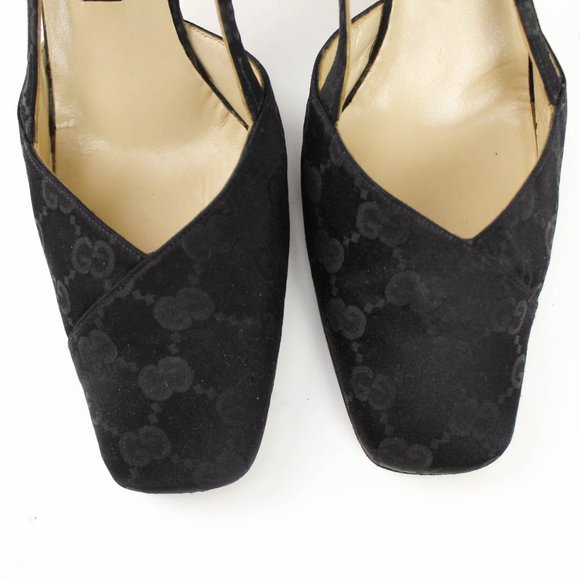 Vintage Gucci Black Fabric GG Monogram Print Slingback High Heels EU 37 Italy - Picture 4 of 12